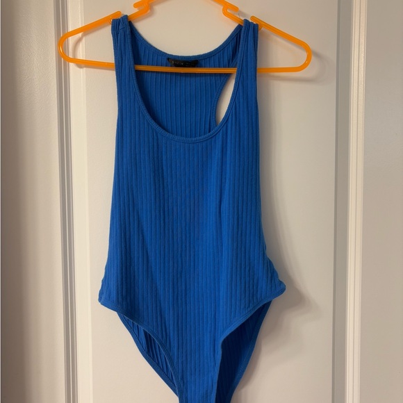 SHEIN Blue Ribbed Bodysuit with Racerback - Picture 1 of 2
